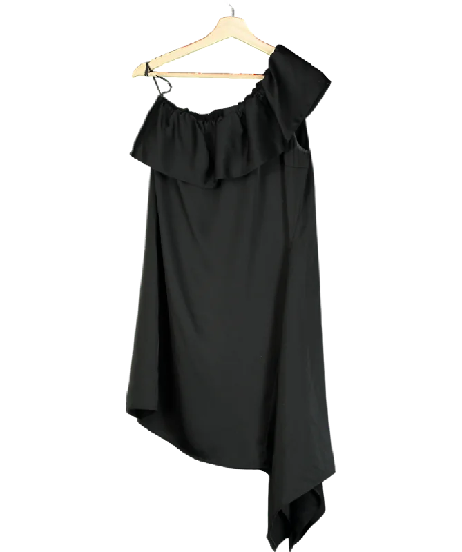 Women's Gathered SweatersDesigners Remix Black Frill One Shoulder Satin Mini Dress UK 6