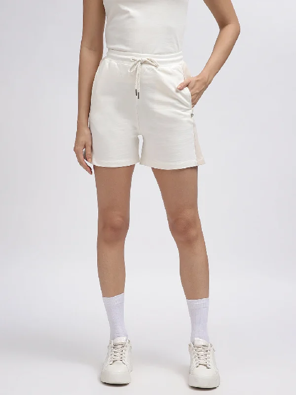 women's pajamas with a touch of eleganceIconic Women White Colour Blocked Regular Fit Shorts