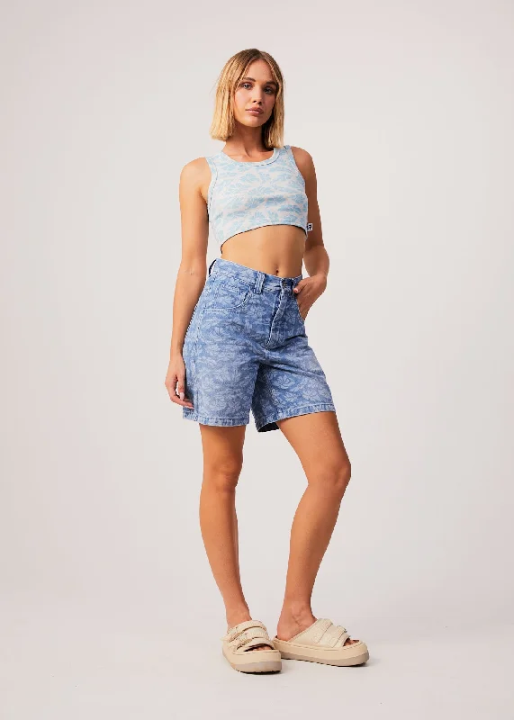 women's pajamas with a sophisticated, modern twistAFENDS Womens Emilie - Denim Floral Carpenter Shorts - Floral Blue