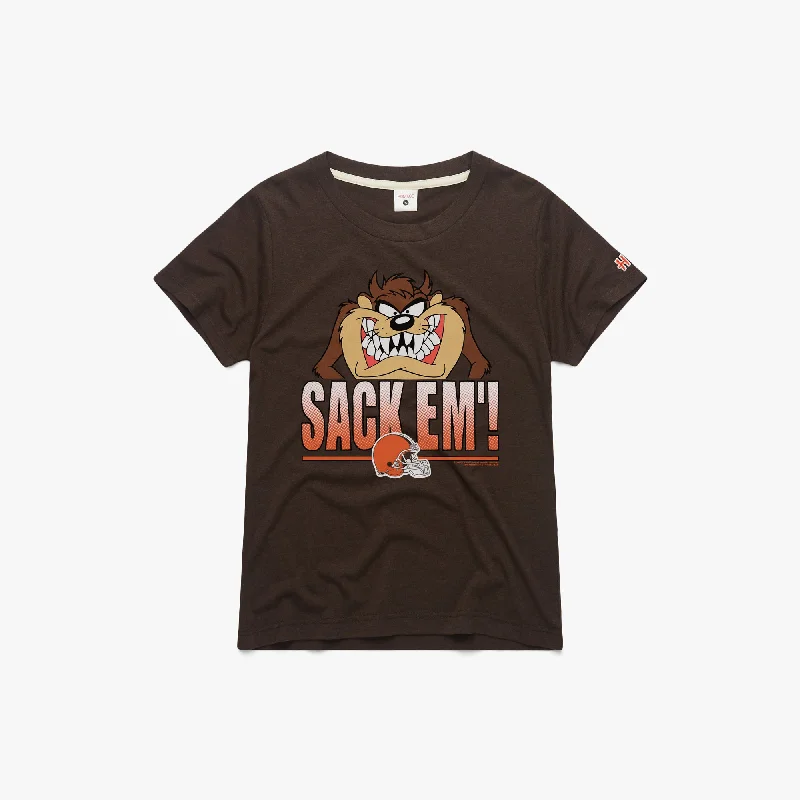 Women's Blouse with Boat NeckWomen's Looney Tunes Taz Sack Em' x Cleveland Browns