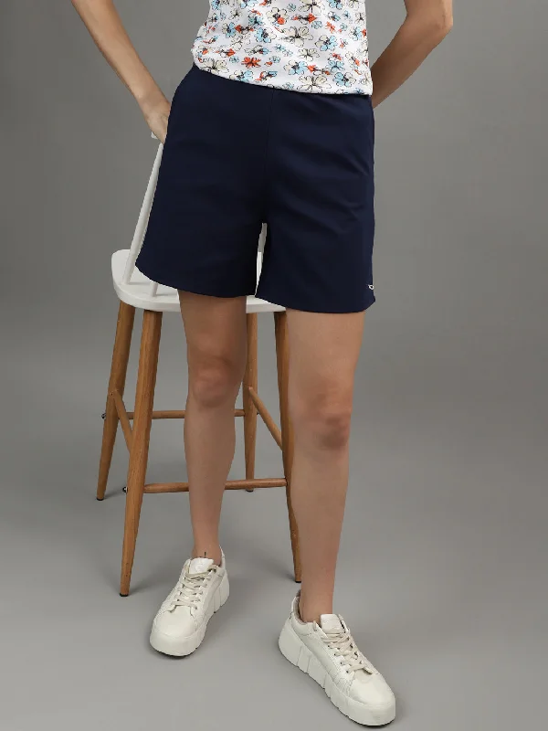 women's cotton pajama setsIconic Women Navy Blue Solid Regular Fit Shorts