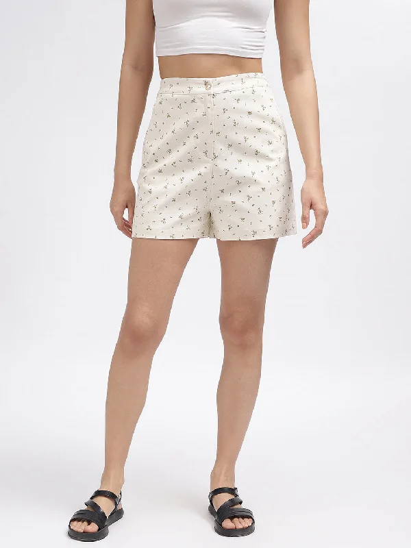 women's pajamas with a modern twistIconic Women Off White Printed Regular Fit Shorts