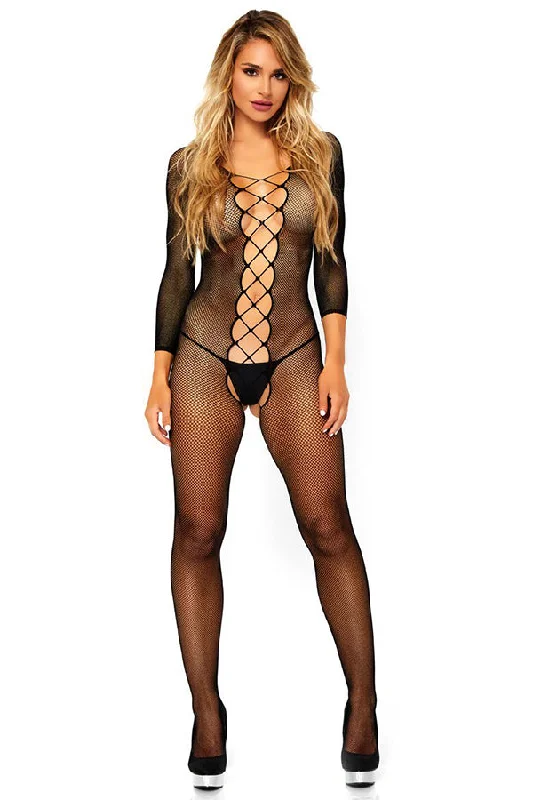 full-body suit with long legs for full coverageLattice Net Bodystocking