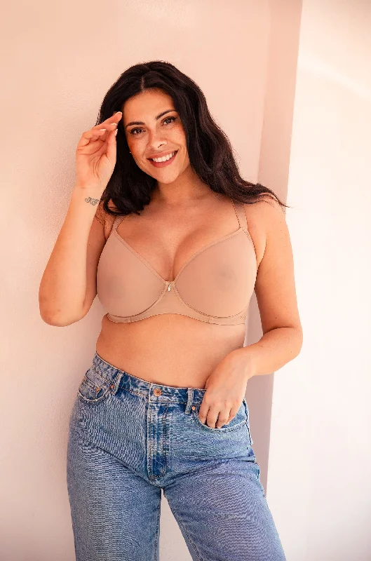 plus-size longline bra for tummy controlSmoothie Spacer T-Shirt Plunge Bra - Latte Beige