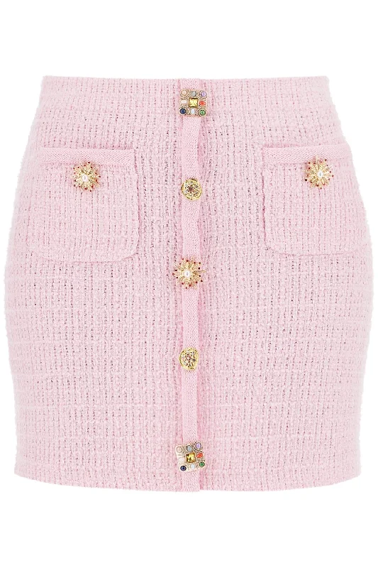 Women's V-Shaped Hem SkirtsSelf Portrait Women's 'Knitted Mini Skirt With Jewel Buttons