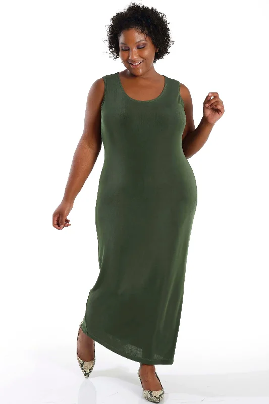 Women's Jodhpurs with High WaistVikki Vi Classic Olive Maxi Tank Dress