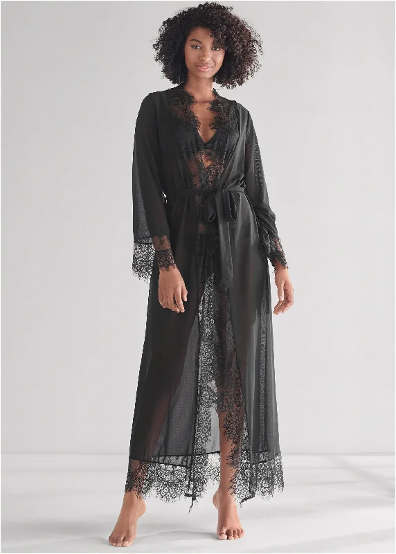 Women's Long-Sleeve DressesLong Sleeved Maxi Robe - Black