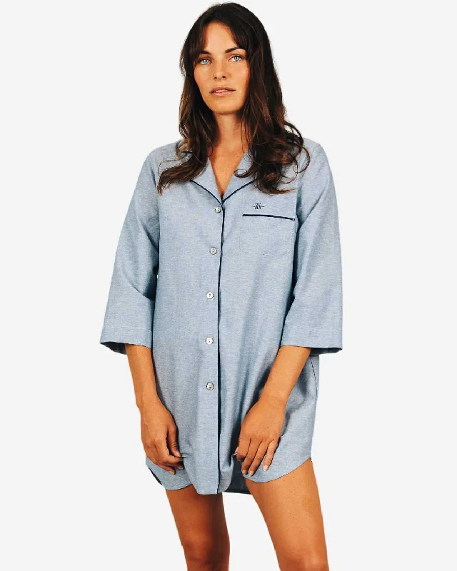 women's pajamas with built-in shortsWomen's Sleep Shirt - Blue Sky with Navy Piping