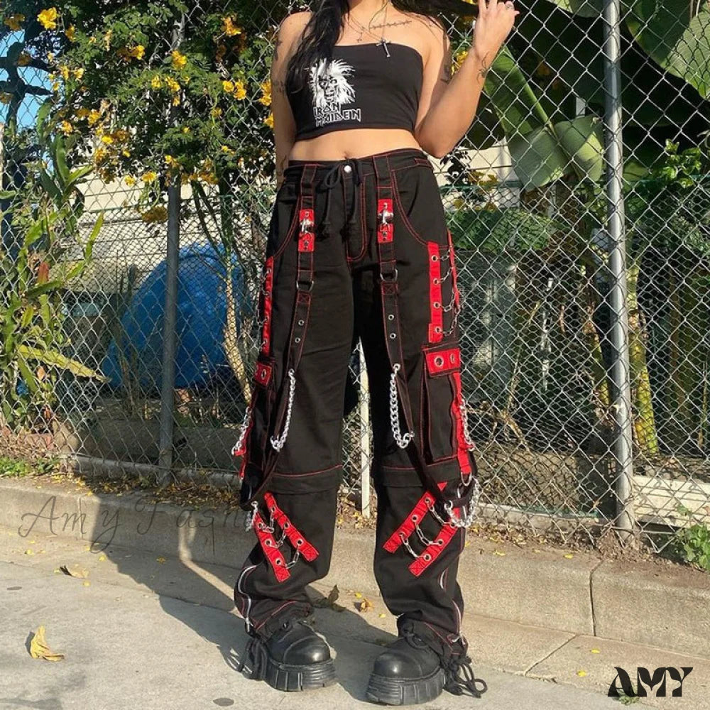 Women's Jodhpurs with Low WaistAmy Fashion - Gothic Punk Hip Hop Harajuku Baggy Cargo Pants