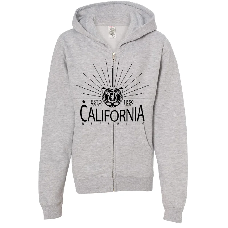 Women's Hooded Zip-Up SweatshirtsCalifornia Golden State Black Print Premium Youth Zip-Up Hoodie