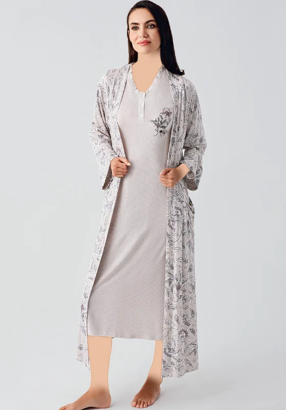 women's pajamas for the holidaysMaternal 2 Piece Printed Robe Nighty Set