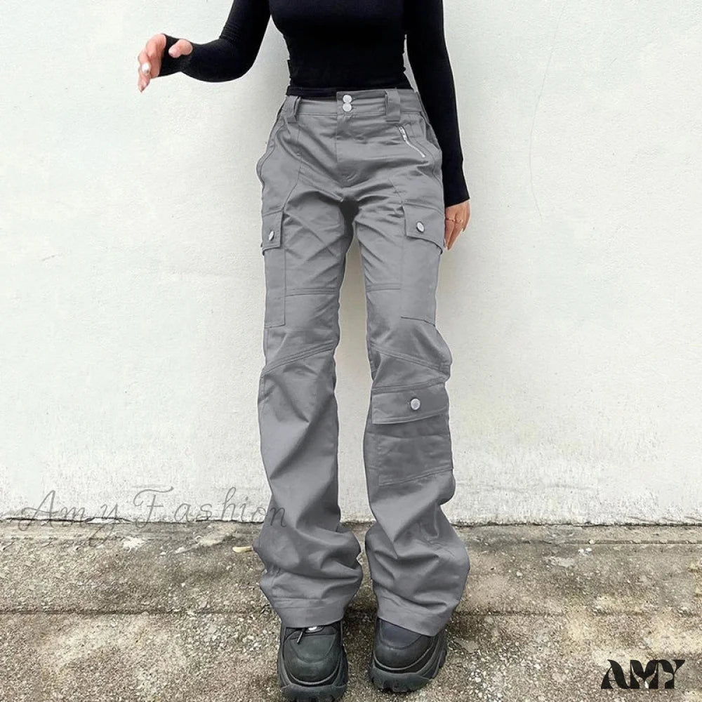 Women's Harem ShortsAmy Fashion - Gray Casual Stitched Pocket Cargo Pants