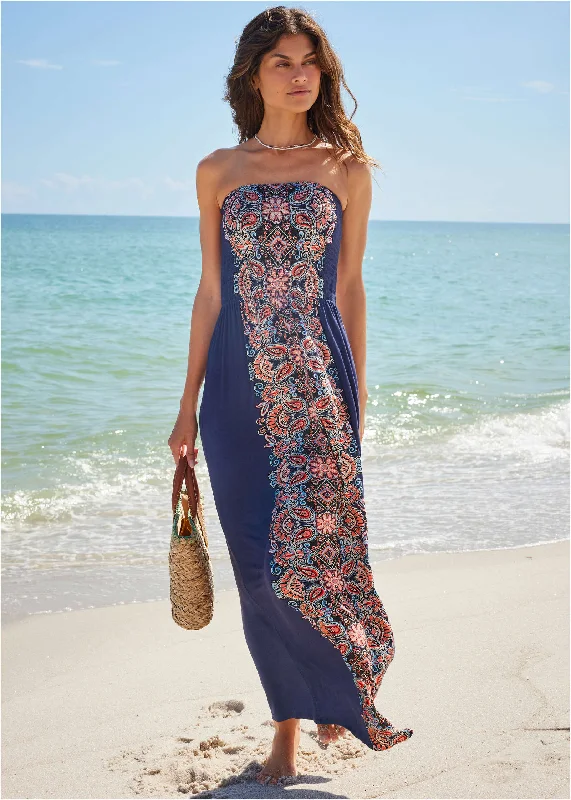 Women's Lapel Collar DressesConvertible Maxi Dress - Median Paisley