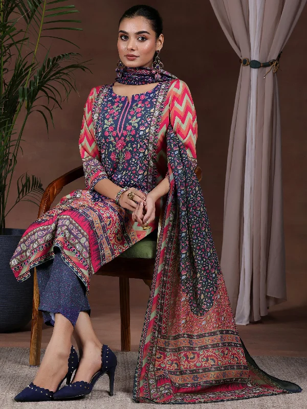 Women's Jumpsuits with Cropped LengthMulti Printed Poly Crepe Straight Suit With Dupatta