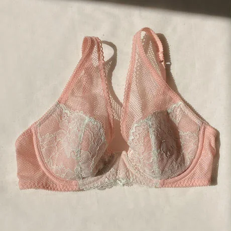 seamless bra with lace detailingSALE Daisy Peach ×Muscat Mesh Underwire Bra