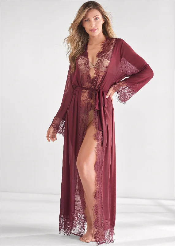 Women's Pencil DressesLong Sleeved Maxi Robe - Burgundy