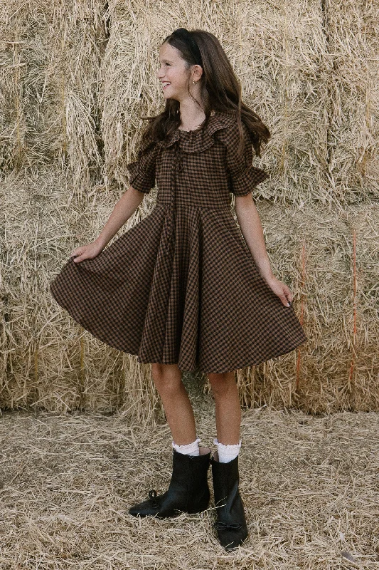 Women's Square Collar DressesMini Maple Dress in Brown Gingham - FINAL SALE