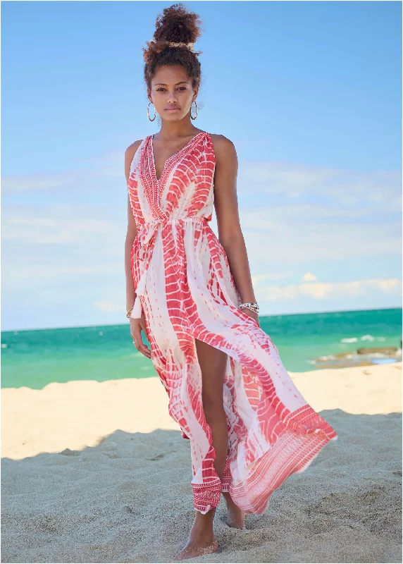 Women's Bodycon DressesMaxi Cover-Up Dress - Pink Tie Dye