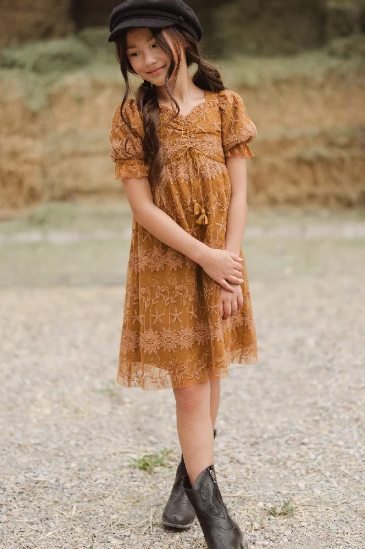 Women's Peter Pan Collar DressesMini Honey Dress in Brown Lace - FINAL SALE