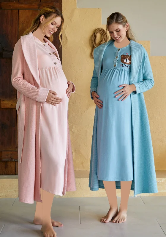 women's pajamas designed for those who believe in sweet dreams and cozy nights.Maternal Long Nighty And Robe Set