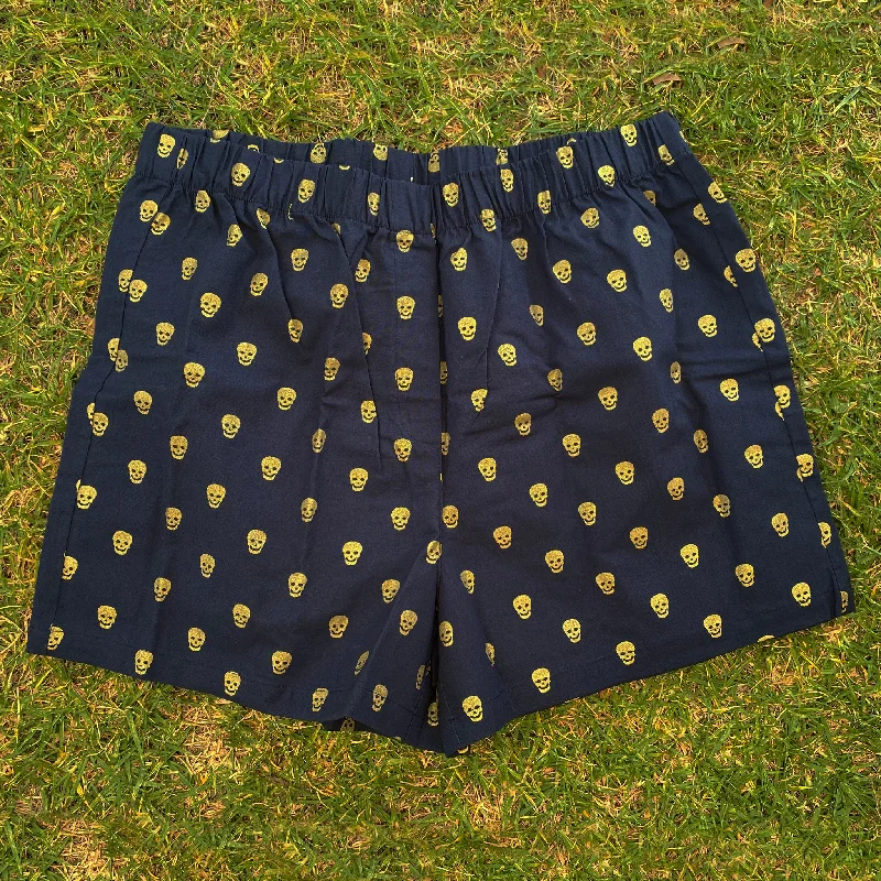 women's pajamas for movie nightsMoeraki Shorties - Navy with Gold Skulls