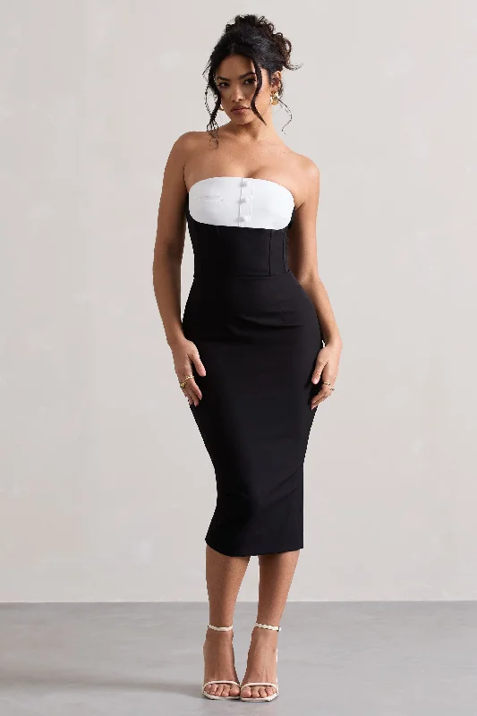 Women's Boat Collar DressesMy Darling | Black Tailored Bandeau Split Midi Dress