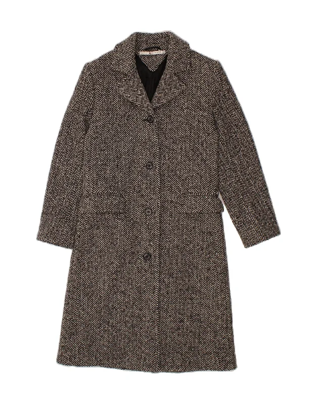 Women's Zip-Up CoatsTOMMY HILFIGER Womens Chesterfield Coat UK 10 Small Black Herringbone Wool