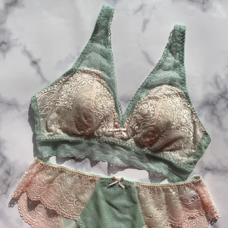 lace overlay convertible braSALE Floral Mint Green Bralette