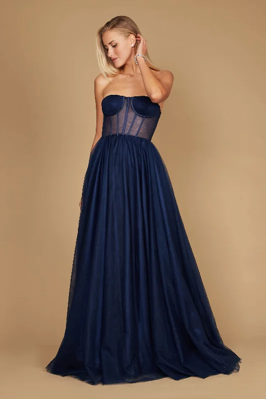 Women's Shirt Collar DressesCorset Prom Party Dress Formal Ball Gown Navy