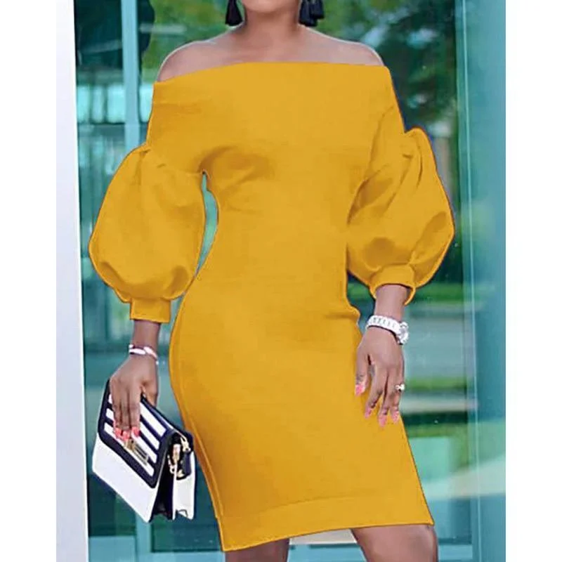 Women's Cap-Sleeve DressesFashionSierra - Puff sleeve off shoulder bodycon dress