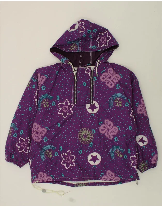 Women's Coats with Fur TrimVINTAGE Womens Abstract Pattern Hooded Anorak Jacket UK 22 3XL Purple