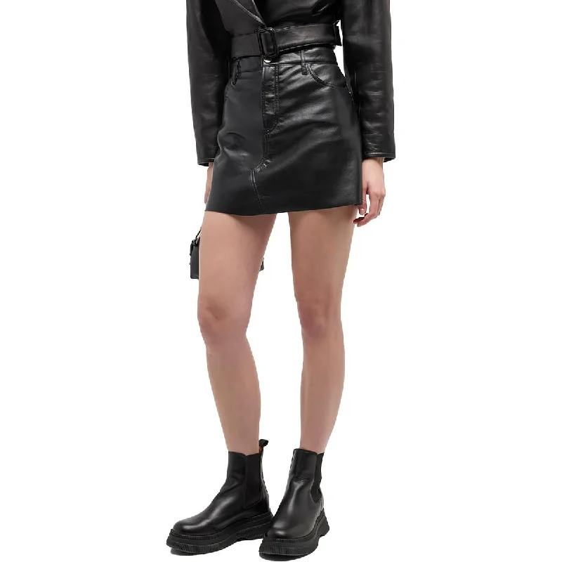 Women's Straight Hem SkirtsWomens Leather Mid-Rise Mini Skirt