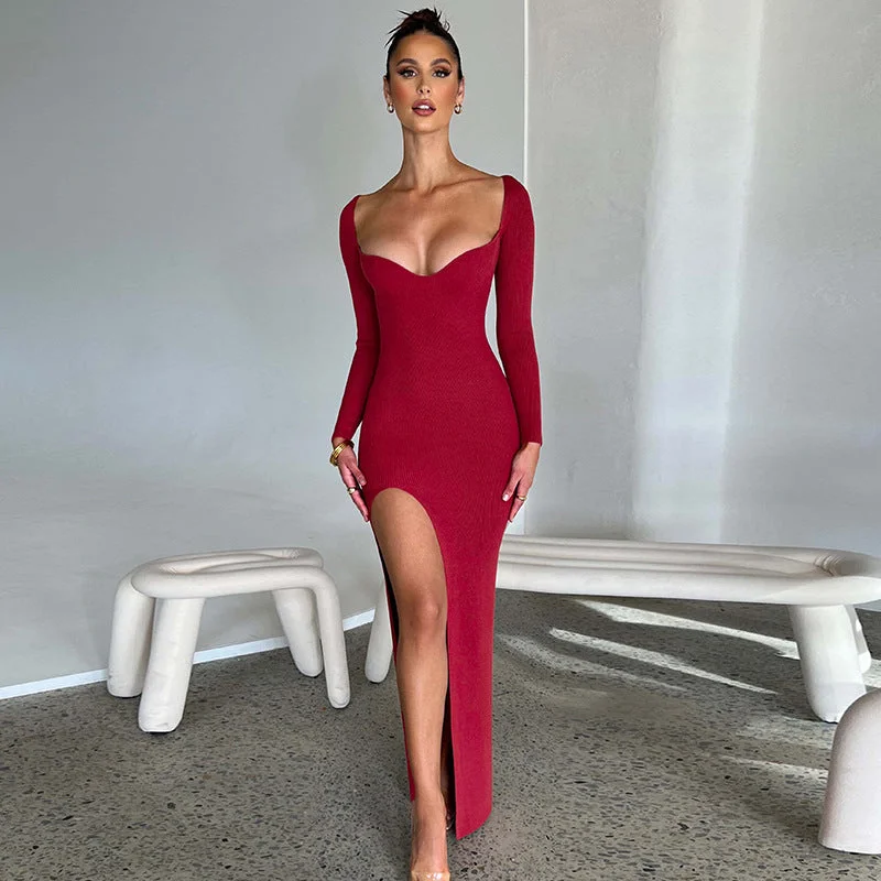 Women's V-Neck DressesBerriesJam - Christmas Outfits Long Sleeve O Neck Bodycon Dress