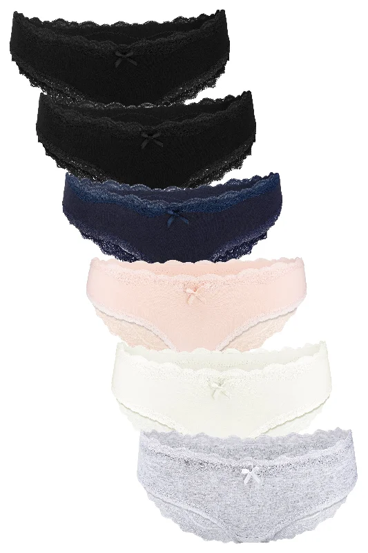 lightweight mesh panties with a floral lace overlay for a feminine lookFabio Farini 6er Pack Damen Brazilian Slips aus 95% Baumwolle