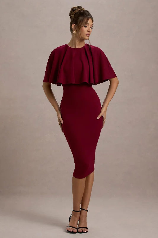 Women's V-Neck DressesAndorra | Berry Bodycon Cape Midi Dress