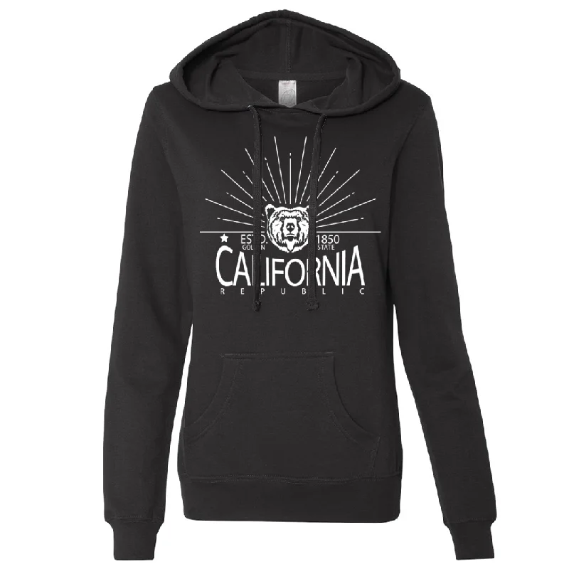 Women's Hooded Sweatshirts with Velcro ClosureCalifornia Golden State White Print Ladies Lightweight Fitted Hoodie