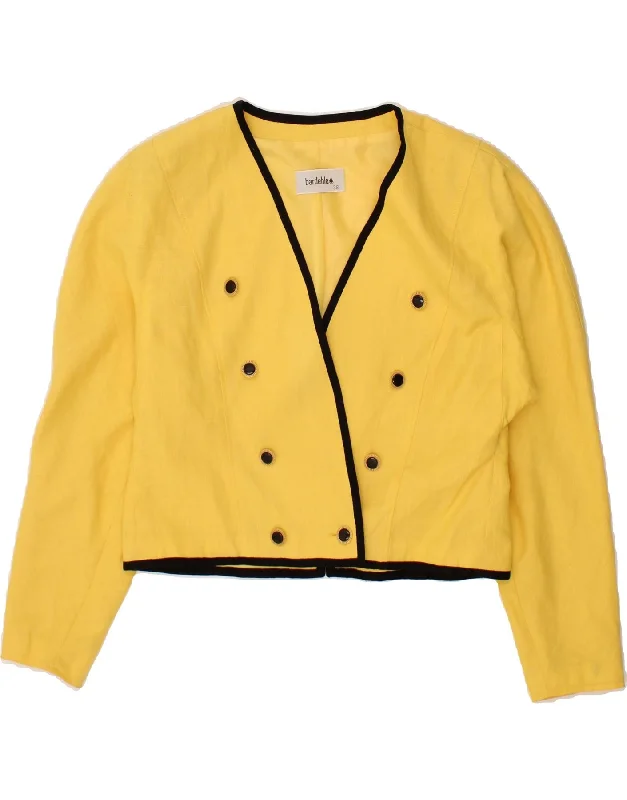 Women's Coats with PocketsVINTAGE Womens Crop Double Breasted Blazer Jacket EU 38 Medium Yellow