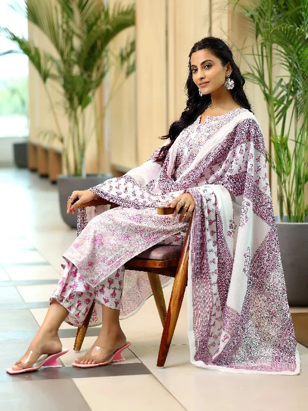 Women's Jumpsuits with BeltPink Printed Cotton Straight Suit With Dupatta