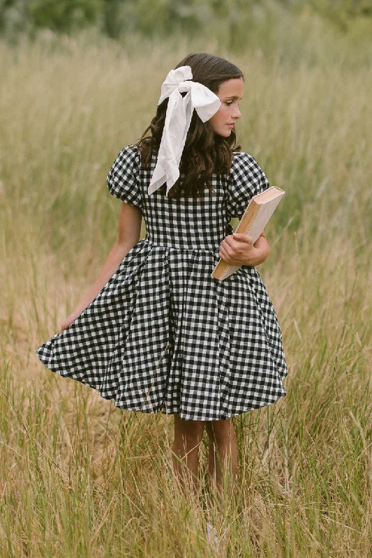 Women's V-Shaped Collar DressesMini Cupcake Dress in Black Gingham - FINAL SALE