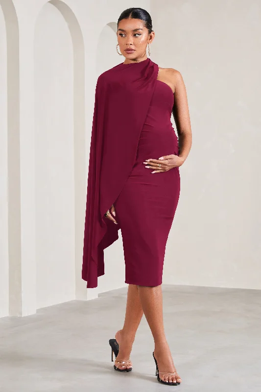 Women's Tiered DressesNew Chapter | Berry Asymmetric Maternity Midi Dress With Cape