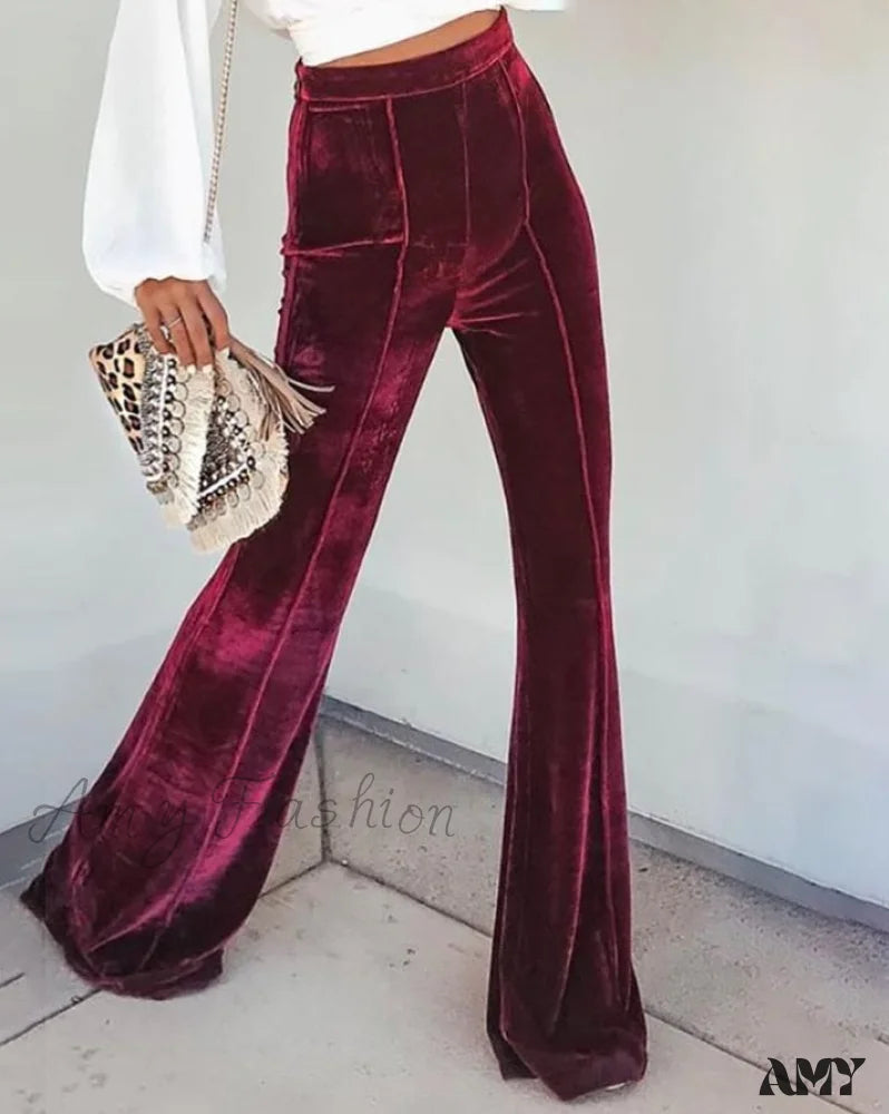 Women's Cargo ShortsAmy Fashion - Casual Velvet High Waist Flared Pants