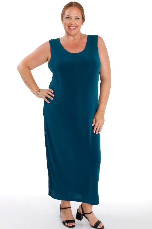 Women's Jodhpurs with Narrow CollarVikki Vi Classic Deep Teal Maxi Tank Dress