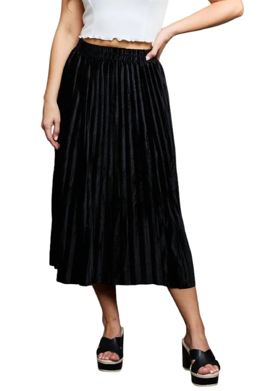 Women's Wrap SkirtsAccordion Pleated Flowy Midi Skirt In Black