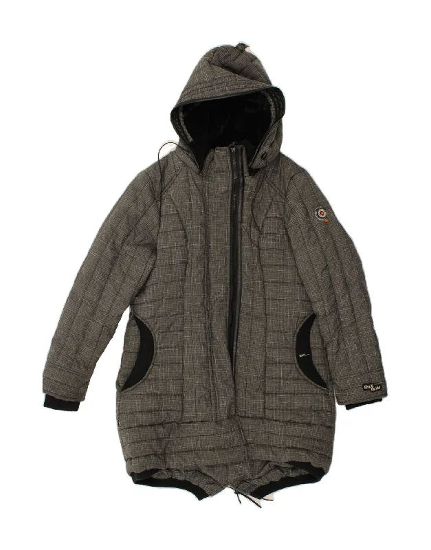 Women's Windbreaker CoatsKHUJO Womens Hooded Padded Coat UK 20 2XL Grey Check Polyester