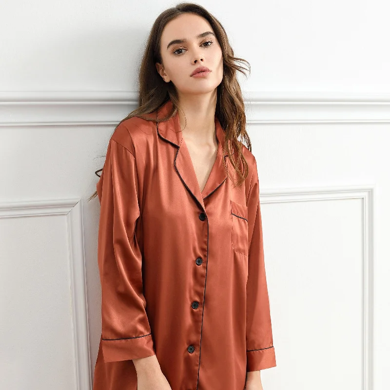 women's pajamas with a touch of luxuryRust Satin Sleepshirt