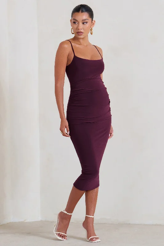 Women's Notched Collar DressesRaquel | Plum Maternity Cami Midi Dress With Split