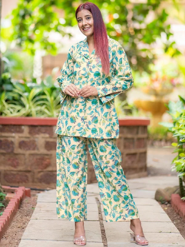 Women's Jumpsuits with Wide CollarBeige Printed Silk Blend Co-Ords