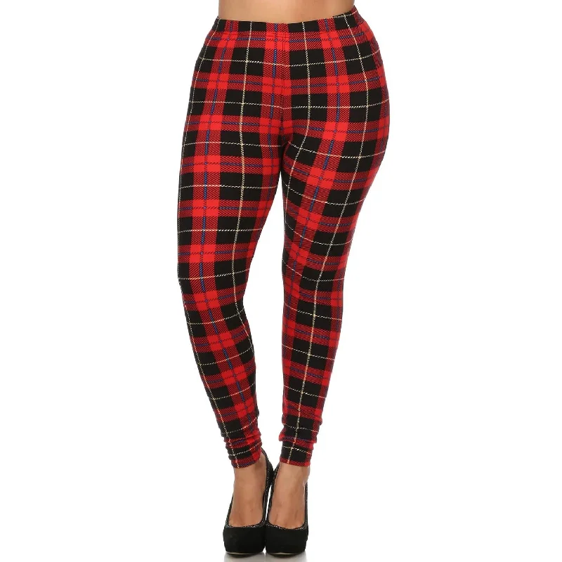 Women's Jodhpurs with Straight LegPlus Size Plaid & Checkered Print, Full Length Leggings In A Fitted Style