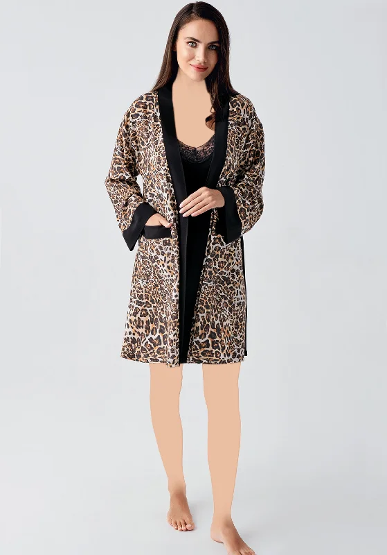 women's pajamas for bed and breakfast staysS&L Leopard Short Robe And Nighty Set