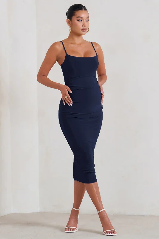 Women's Shirt Collar DressesRaquel | Navy Maternity Cami Midi Dress With Split